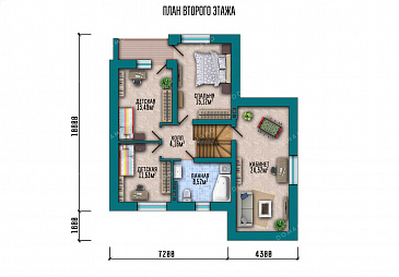 Проект дома с 3 спальнями и кабинетом на мансарде, гаражом и террасой / План мансардного этажа