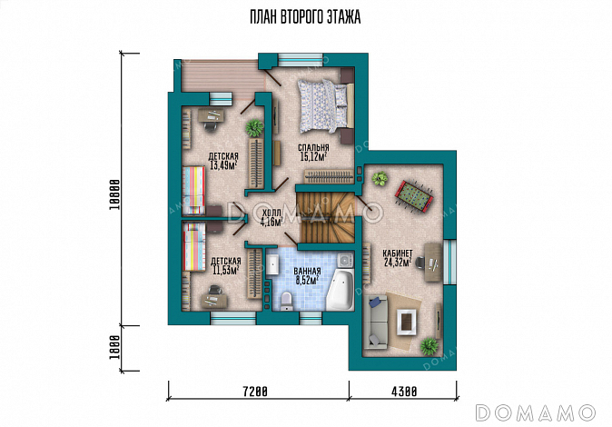 Проект дома с 3 спальнями и кабинетом на мансарде, гаражом и террасой / План мансардного этажа