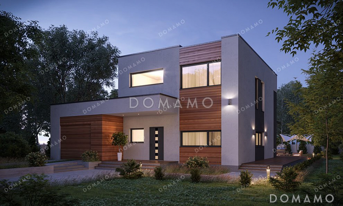 Проект двухэтажного дома с просторной террасой и плоской кровлей