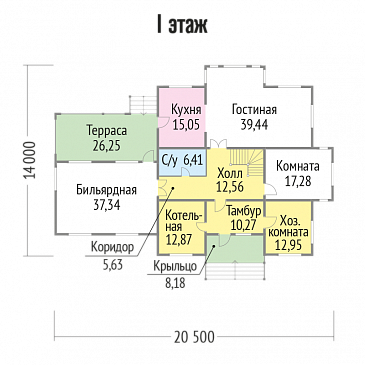 Проект каркасного дома с большой бильярдной на первом этаже / План 1 этажа