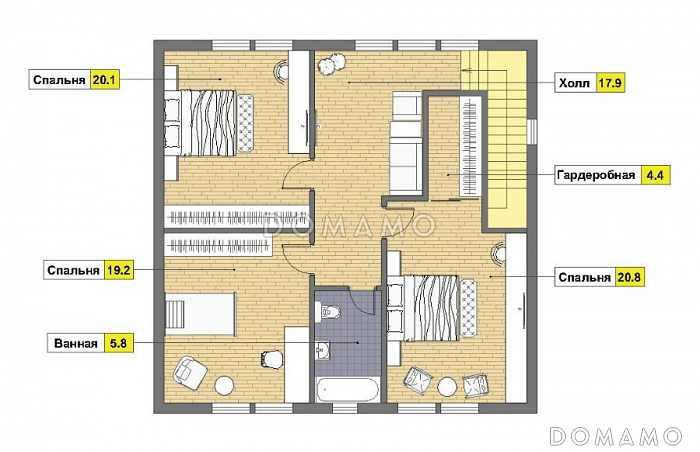 Проект кирпичного дома 10х10 с мансардой / План мансардного этажа