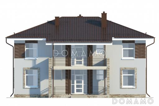 Проект двухэтажного дома c балконом и панорамными окнами гостиной / Фасад 1