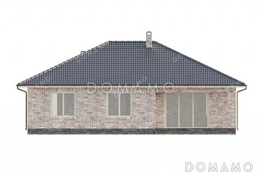 Проект дома с тремя спальнями, окном в ванной комнате и террасой рядом с гостиной / Фасад 1