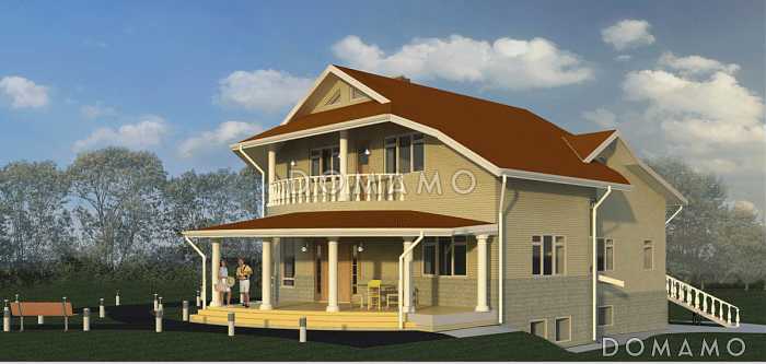 Проект одноэтажного дома с мансардным и цокольным этажами, с бассейном и зимним садом