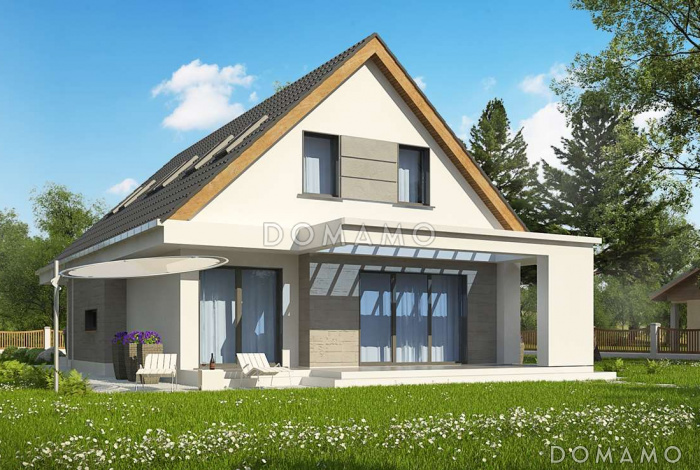 Проект одноэтажного мансардного дома из газобетона с кабинетом,  гаражом и четырьмя спальнями