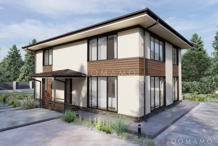 Проект дома с четырьмя спальнями, вторым светом в гостиной и гардеробными на обоих этажах