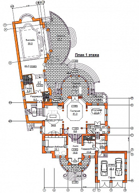 Проект загородного жилого дома спроектированного в традициях неоклассицизма начала ХХв. / План 1 этажа