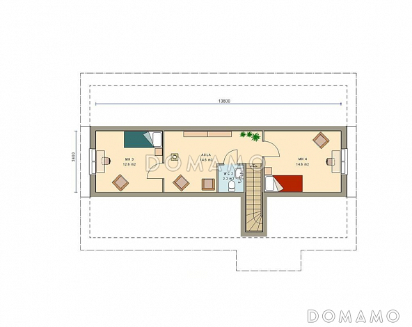 Проект каркасного дома с комнатой отдыха на втором этаже / План мансардного этажа