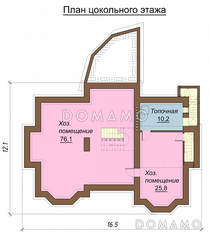 Проект одноэтажного дома с мансардным и цокольным этажами, с двумя эркерами / План цокольного этажа