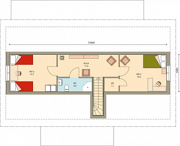 Проект каркасного дома с просторной душевой на втором этаже / План мансардного этажа