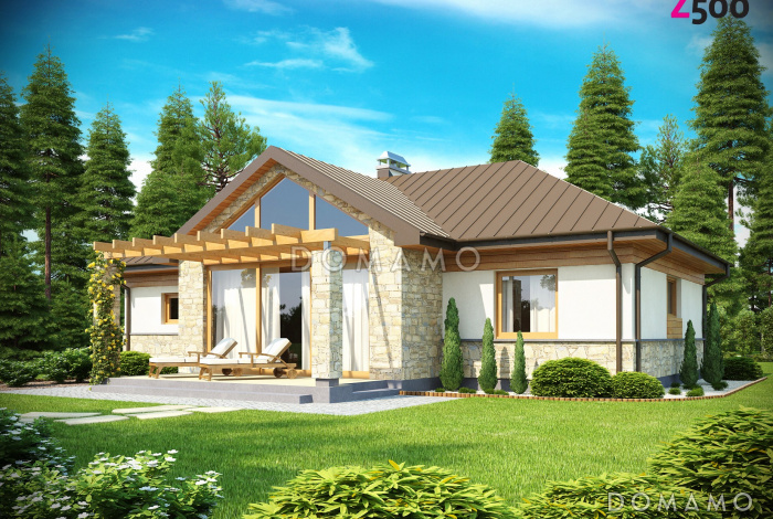 Проект одноэтажного дома из газобетона со встроенным гаражом 