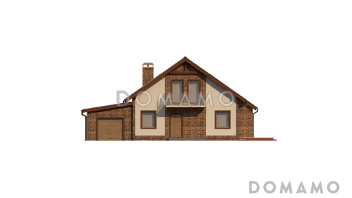 Проект одноэтажного мансардного дома из газобетона с гаражом, эркером и большой площадью остекления в гостиной / Фасад 3