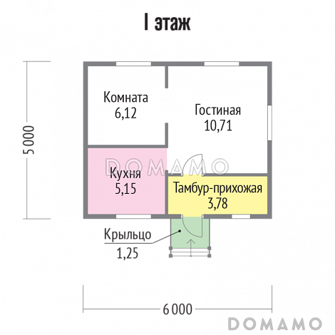 Проект каркасного дома 6х5 / План 1 этажа