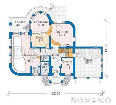 Проект большого дома с гаражом на две машины / План 1 этажа