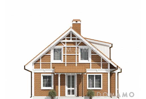 Проект одноэтажного мансардного дома из кирпича с тремя спальнями и кабинетом / Фасад 1