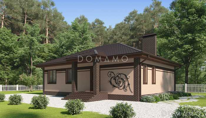 Проект загородного дома из газобетона с большой кухней-столовой, тремя спальнями