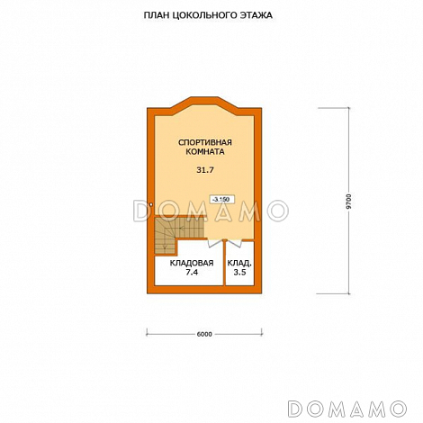 Проект дома с цокольным этажом и большой кухней-столовой / План цокольного этажа