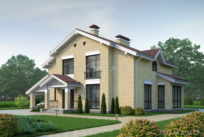 Проект кирпичного дома с площадкой для машины
