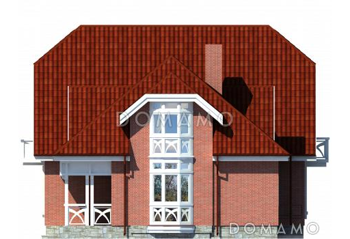 Проект дома одноэтажного дома из СИП панелей с мансардным этажом, эркером, балконами в спальне / Фасад 4