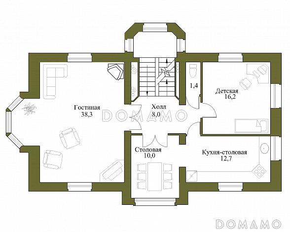 Проект просторного коттеджа с гаражом и сауной / План 2 этажа