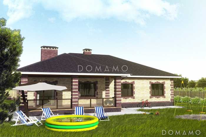 Проект одноэтажного дома по технологии ЛСТК с гаражом и открытой террасой