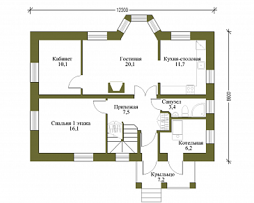 Проект газобетонного дома с мансардой в европейском стиле / План 1 этажа