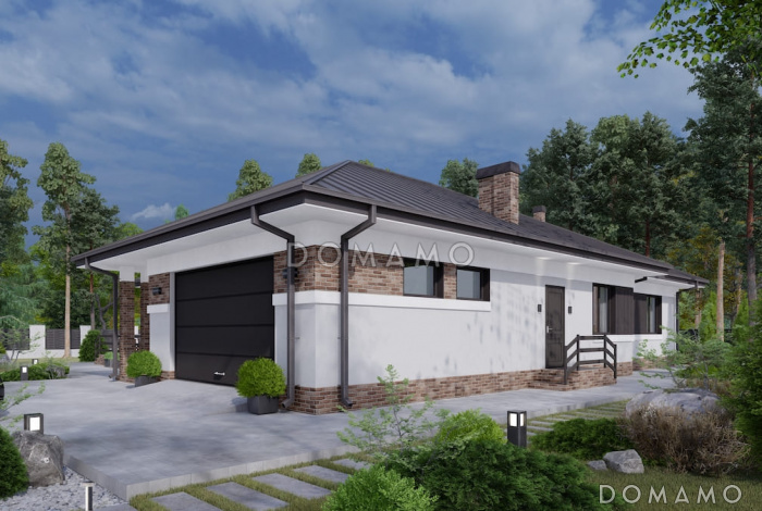 Проект дома из газобетона с двухместным гаражом и двумя террасами