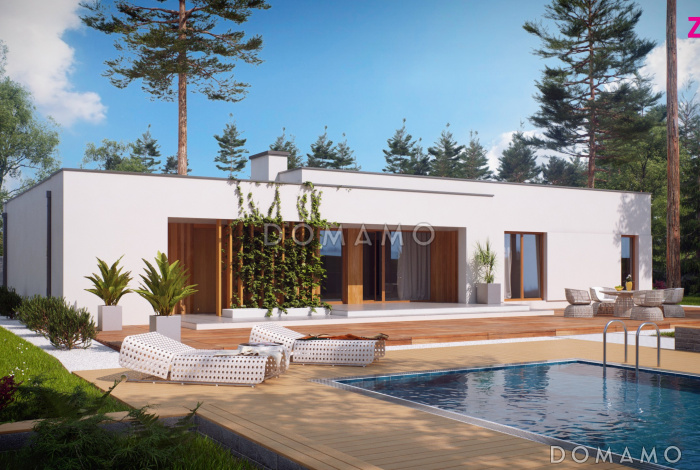 Проект просторного современного одноэтажного дома из газобетона с  тремя спальнями и гаражом с двумя отдельными въездами