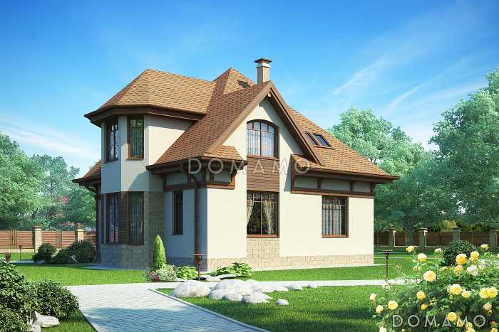 Элегантный дом с мансардным этажом, эркером, красивым крыльцом-террасой из SIP панелей