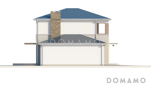Проект современного двухэтажного дома из газобетона с тремя спальнями и пристроенным гаражом / Фасад 2