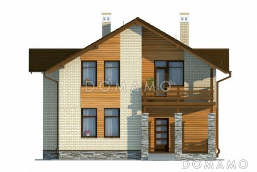 Проект коттеджа из белого клинкера с эркером и деревянными вставками / Фасад 4