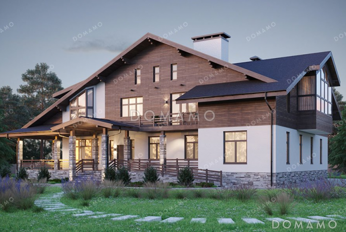 Проект дома с сауной, бассейном и зимним садом