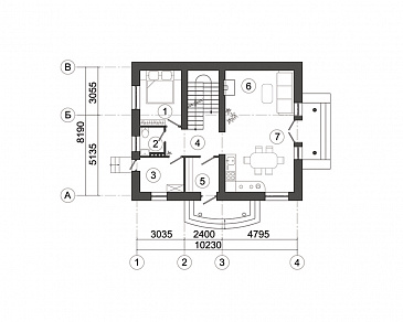 Проект современного загородного дома на семью из трех-шести человек / План 1 этажа