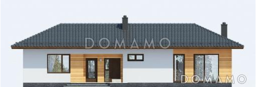 Проект одноэтажного дома из газобетона с большими окнами в гостиной / Фасад 1