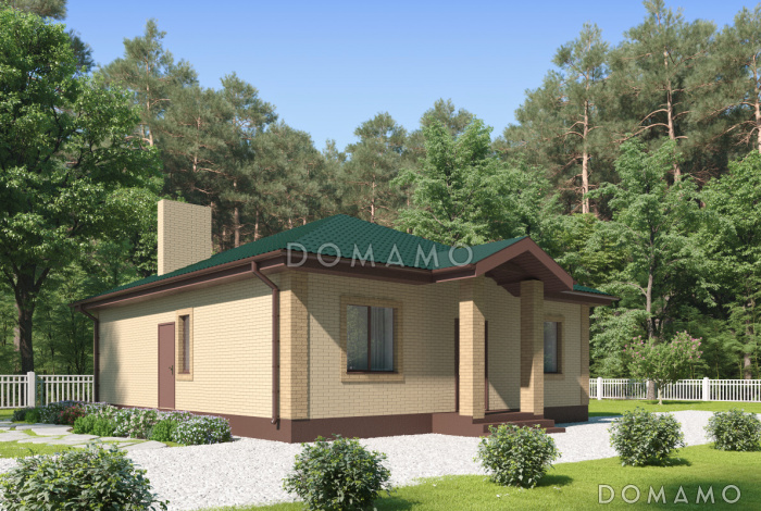 Проект загородного дома с кухней-столовой в ширину дома, тремя спальнями, двумя санузлами