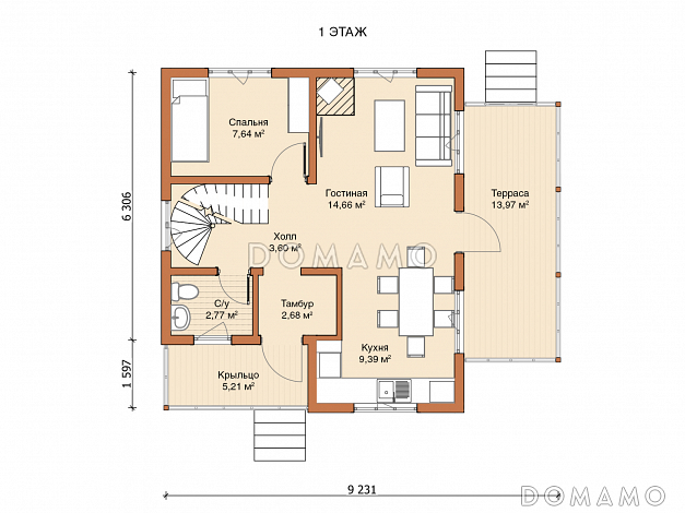 Каркасный дом "Гамма" / План 1 этажа