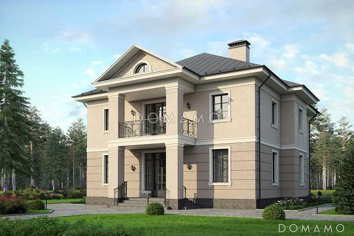 Проект дома с большой гостиной, санузлом, гостевой, хозяйской спальней с балконом