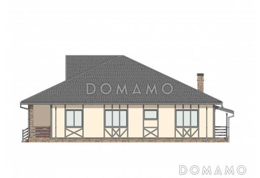 Проект одноэтажного дома с 3 спальнями, кабинетом и антресолью на чердаке / Фасад 2