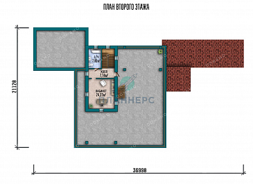 Проект двухэтажного дома с бассейном и гаражом на два автомобиля / План 2 этажа