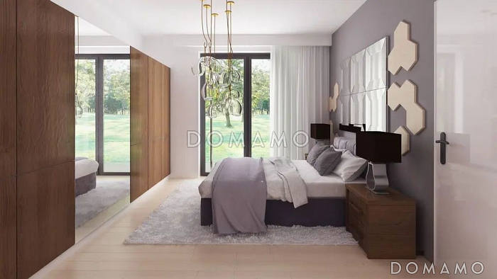 Проект дома из газобетона с террасой, панорамными окнами и плоской крышей