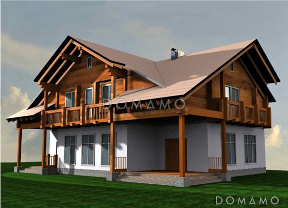 Проект одноэтажного дома с мансардным этажом и двумя балконами