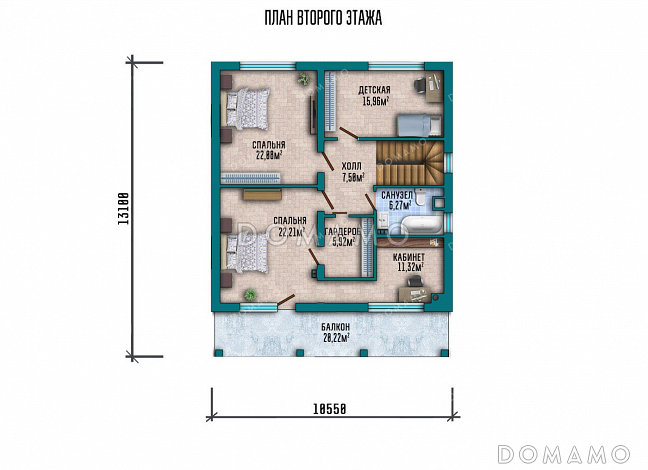 Проект дома с террасой и балконом / План мансардного этажа