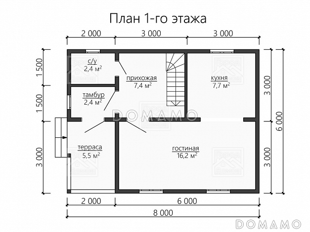 Каркасный дом "Берлинер" / План 1 этажа
