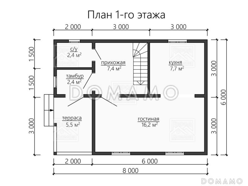 Каркасный дом "Берлинер" / План 1 этажа