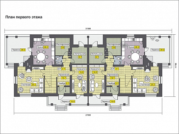 Проект дома с террасой, изолированной кухней, вторым светом / План 1 этажа