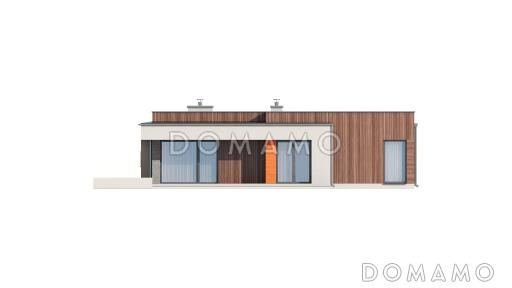 Проект просторного современного одноэтажного дома из кирпича с тремя спальнями, кабинетом и гаражом / Фасад 3