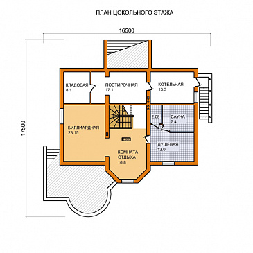 Проект дома из газобетонных блоков с цокольным этажом / План цокольного этажа