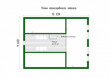 Проект каркасного дома с патио, мансардой и открытой террасой / План мансардного этажа