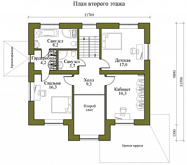 Проект двухэтажного каркасного дома со вторым светом и детской на втором этаже / План 2 этажа