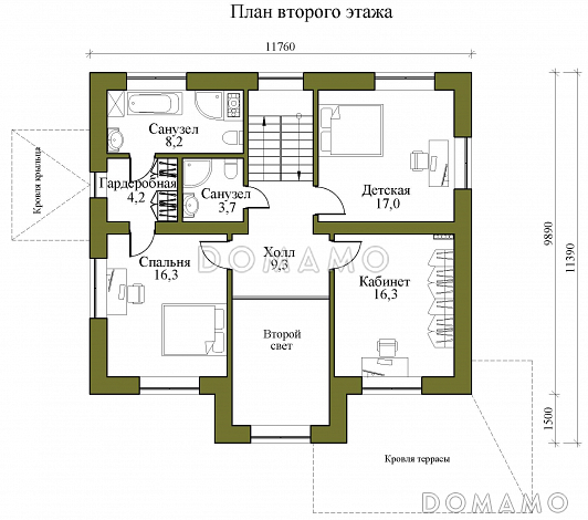 Проект двухэтажного каркасного дома со вторым светом и детской на втором этаже / План 2 этажа